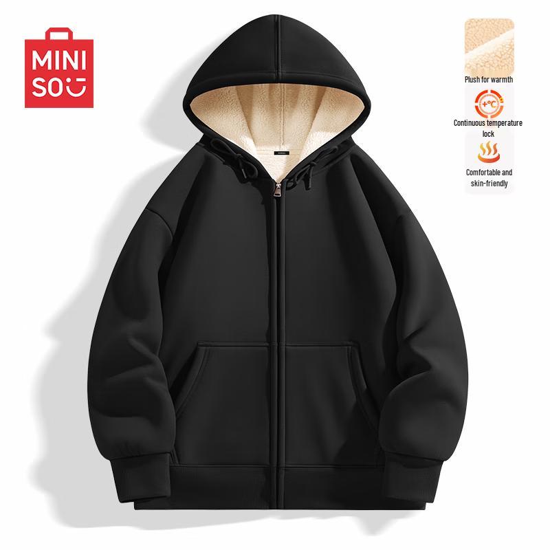 

MINISO Men s Heavyweight Fleece Lined Hooded Zip-Up Sweatshirt M