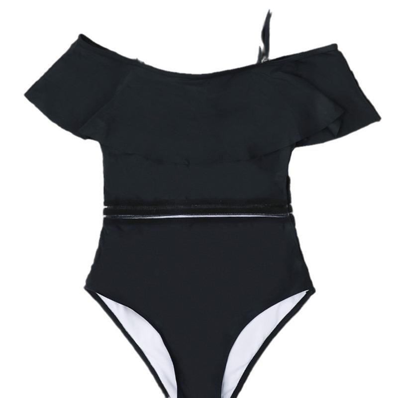 New One-word Shoulder Webbing Sexy High-waisted One-piece Bikini Swimsuit Swimsuit Women