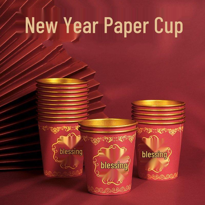 Festive Red Gold Foil Disposable Paper Cups