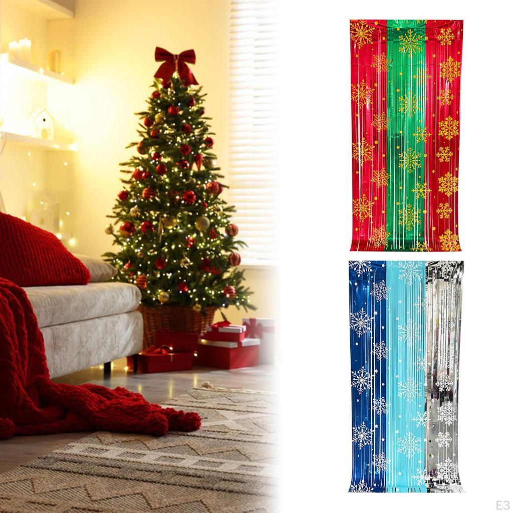 Christmas Snowflake Pattern Fringe Curtain Party Decoration for Door Supplies Versatile Accessories