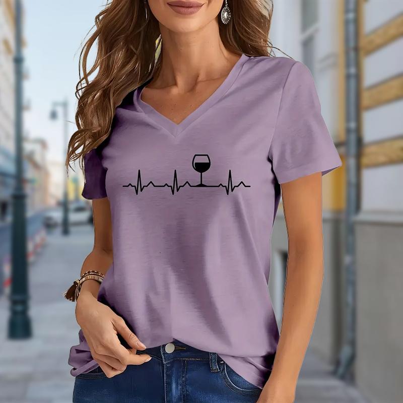

Модные блузки с рисунком сердцебиения, футболки с V-образным вырезом и короткими рукавами, повседневные 8XL фиолетовый