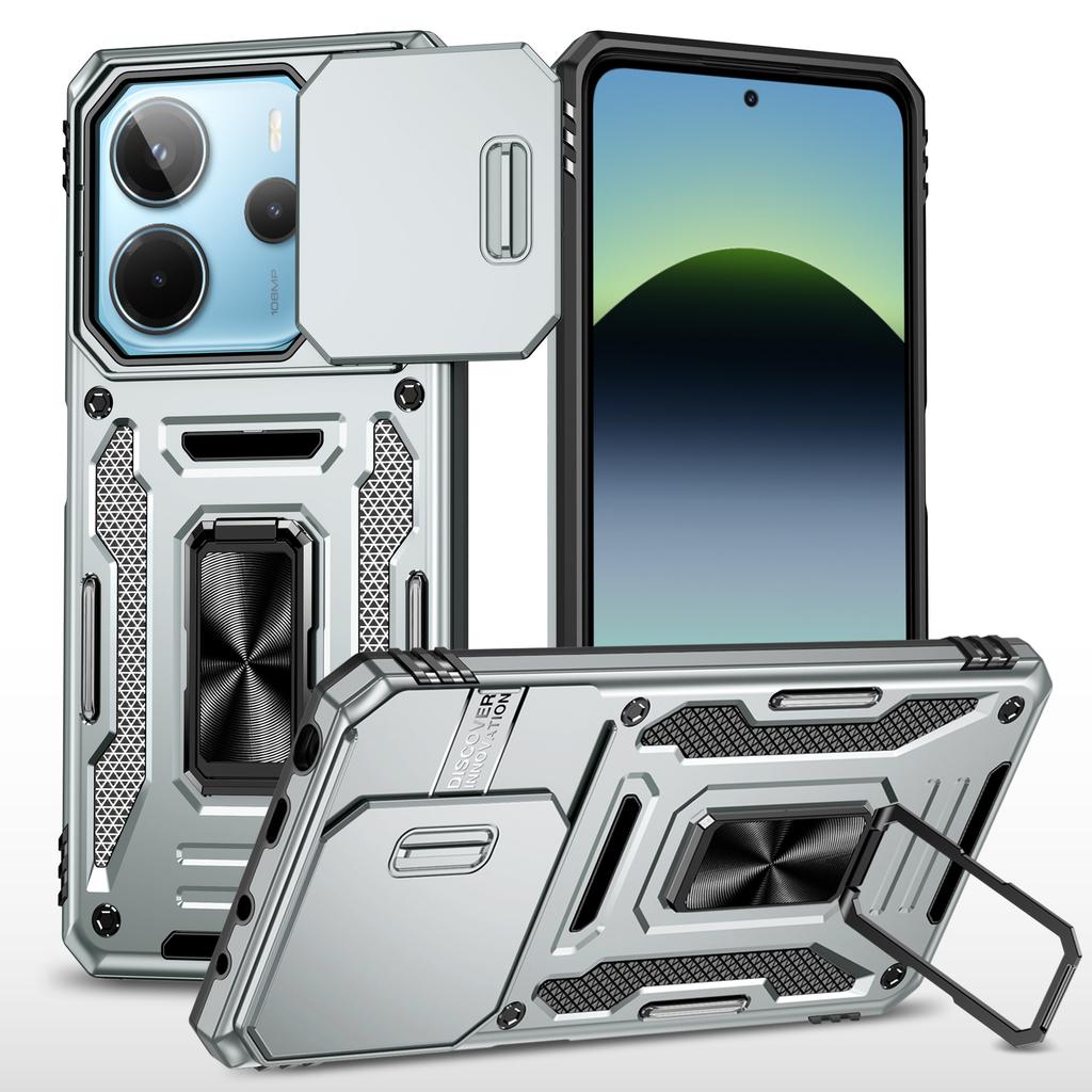 For Xiaomi Mobile Phone Case Poco X7 5G Push Window Horizontal and Vertical Multi-function Bracket Military Anti-fall Mobile Phone Case