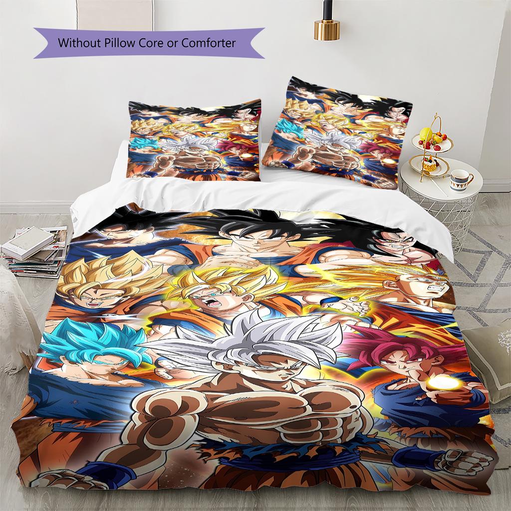 Son Goku Pattern Bedding Quilt Set Quilt Cover Pillowcase Home Decoration Gift (1 * Duvet Cover + 2 * Pillowcase, Without Core)