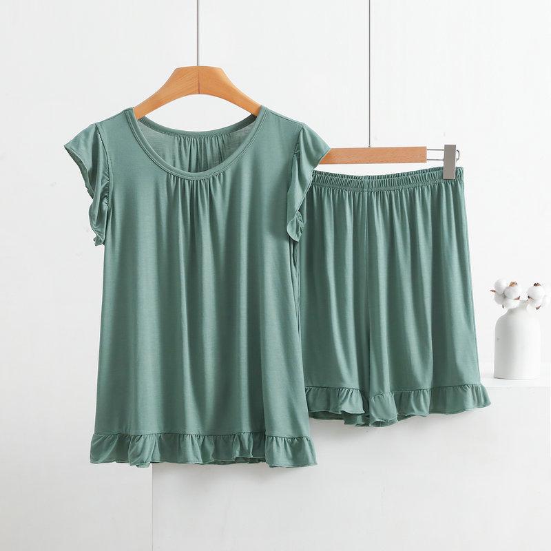 Women's Modal Lace Pajama Set - Ruffle Edge Vest & Shorts, Loose Fit, Lightweight Summer Two-Piece Homewear
