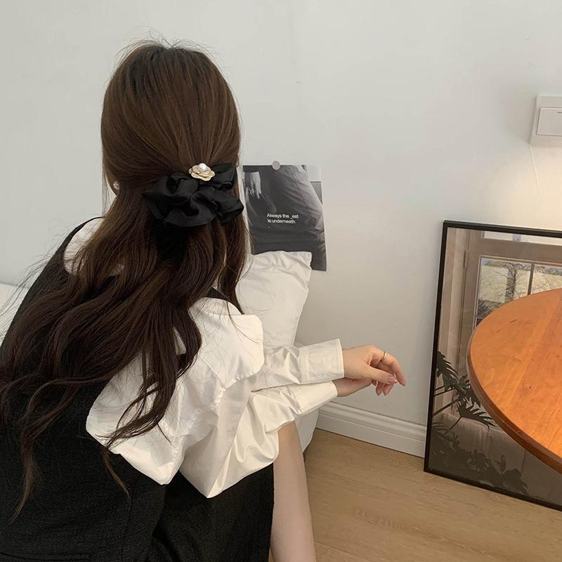 High-end Small Fragrant Style Satin Large Intestine Hair Band, Korean Headdress, High Elastic Hair Tie, Back Head Disc Hair Headband