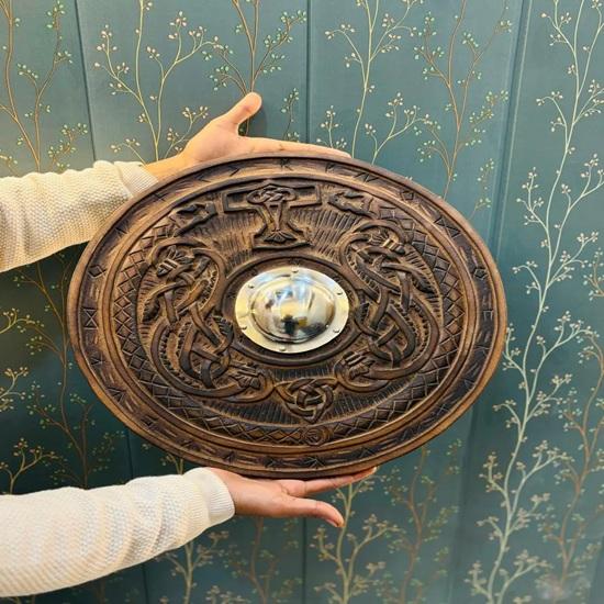 Celtycka Wikingowska Tarcza Ręcznie Robiona Drewniana Nordycka Okrągła Tarcza Dekoracja Ścienna Wystrój Domu