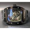 Used New Watch Richard Mille Type Quartz Homage Watch Rubber Tonneau Skeleton Black
