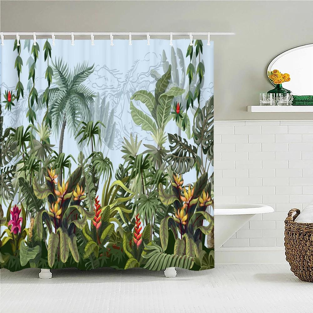 Waterproof Shower Curtain Fresh Plant leaves Polyester Fabric 3D Printing leaf Bathroom Curtains for Bathroom Decor with Hooks