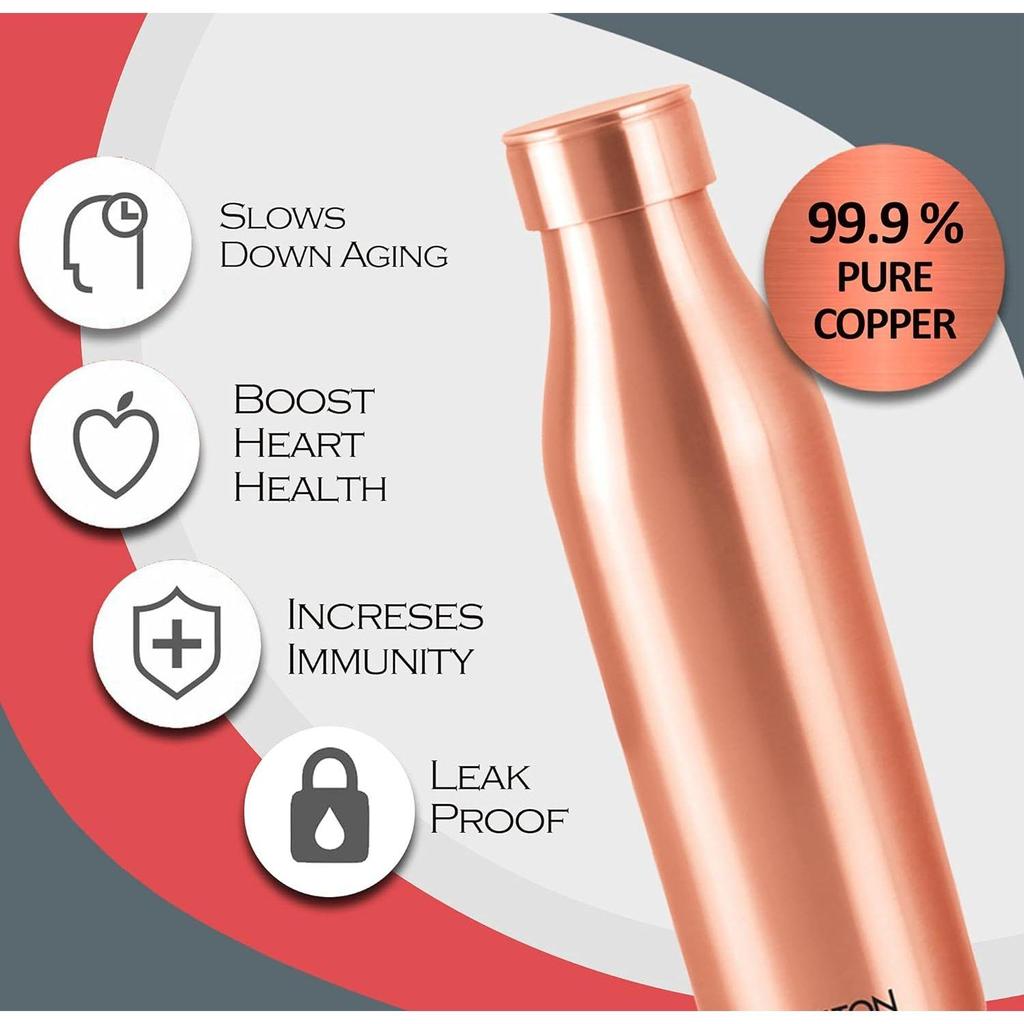 Copper Charge 1000 Water Bottle, Set of 2, 960 Ml Each, Copper | 100% Leak Proof | Office Bottle | Gym Bottle | Yoga Bottle | Home | Kitchen