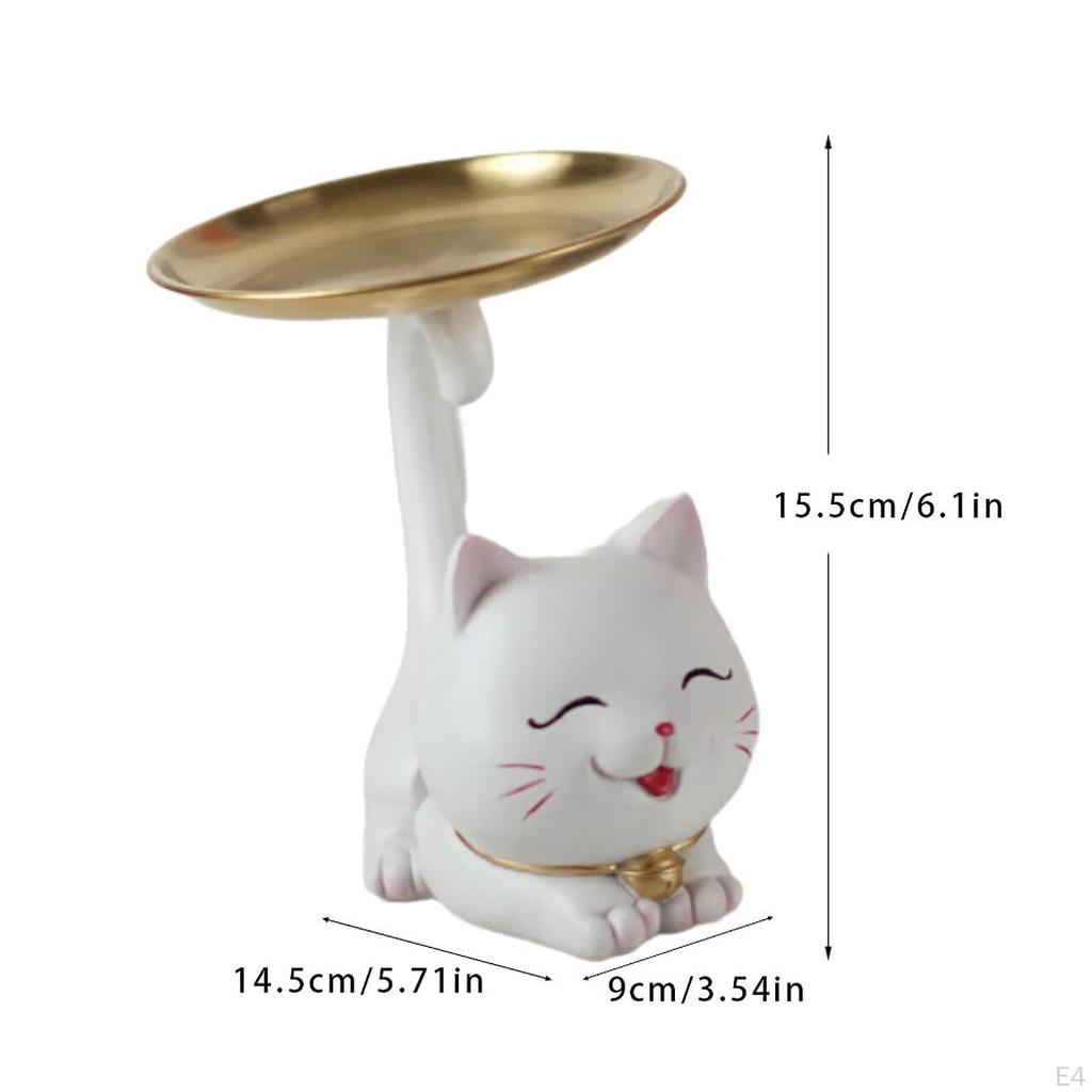 Cartoon Cat Statue Organizer Tray Animal Sculpture Fine Workmanship Resin Kitten Figurine Desk