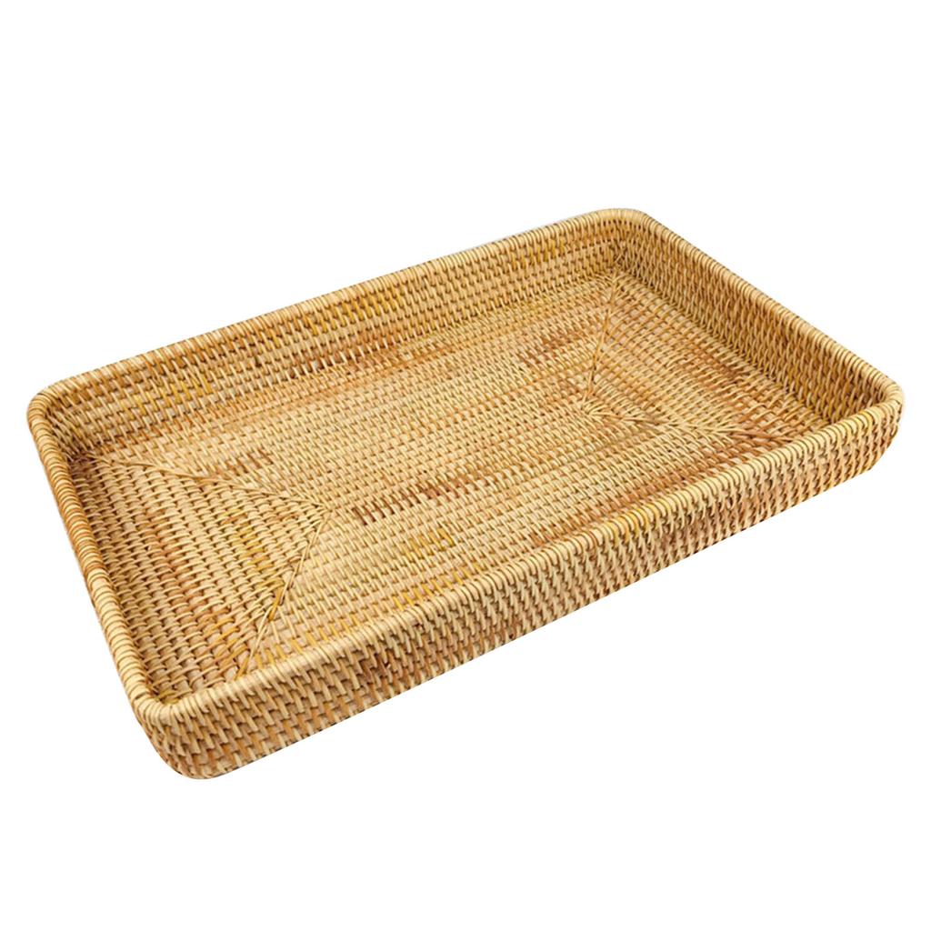 Rattan Tray Tabletop Organization Hand Woven Snack Storage Basket Multifunctional Serving Tray