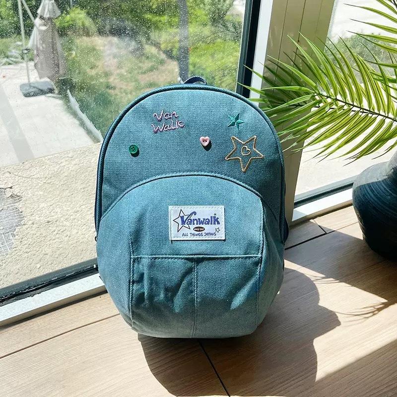 

And Cute Creative Star Embroidered Wing Checkered Pattern Hat Backpack Shaped зелений