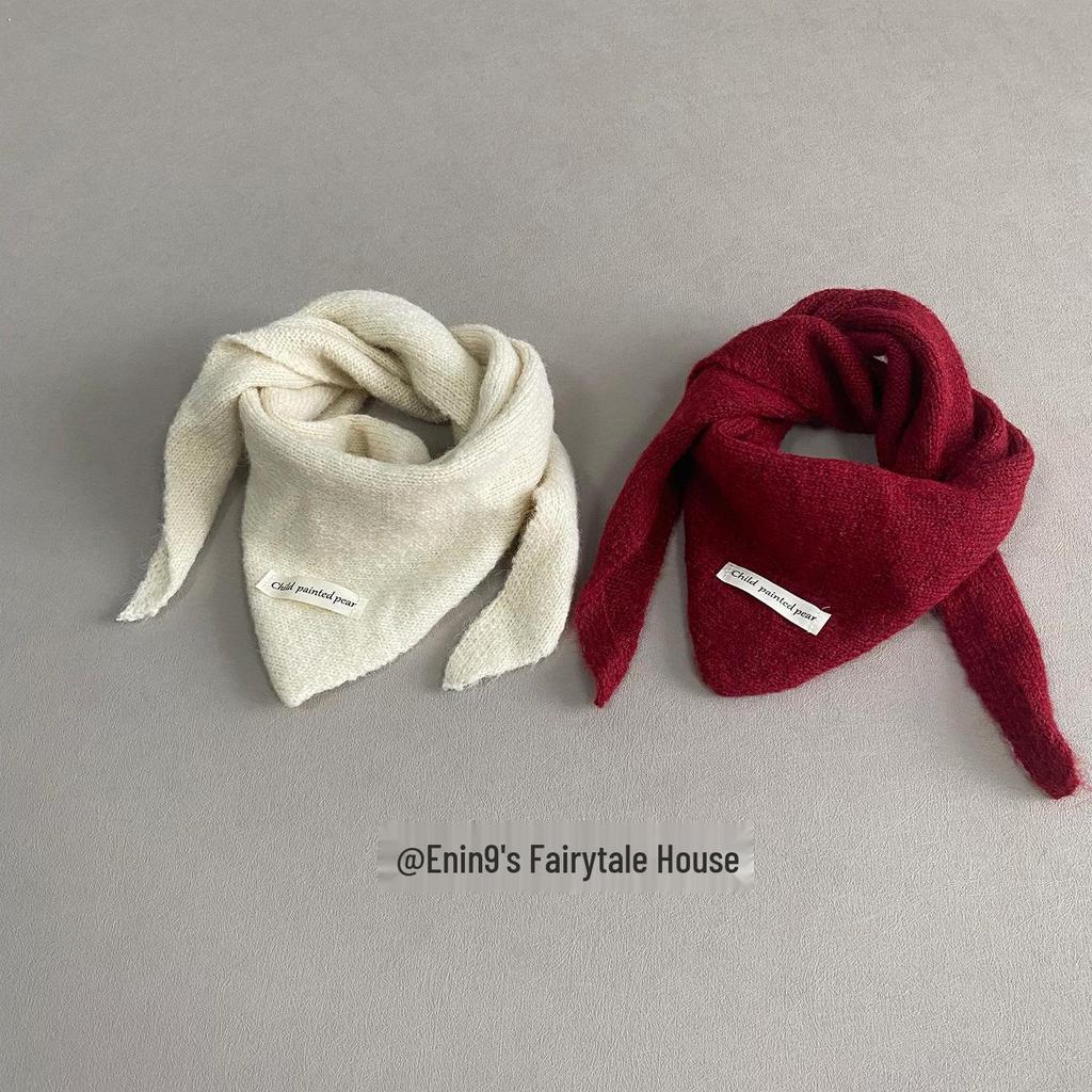 Unisex dziergany wełniany szalik dla dzieci - Ciepły, wiatroszczelny, z wzorem skrzyżowanego trójkąta na jesień i zimę