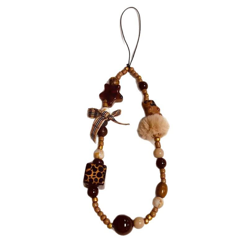 Retro Coffee Bead Phone Case Bracelet Strap - Universal DIY Pendant
