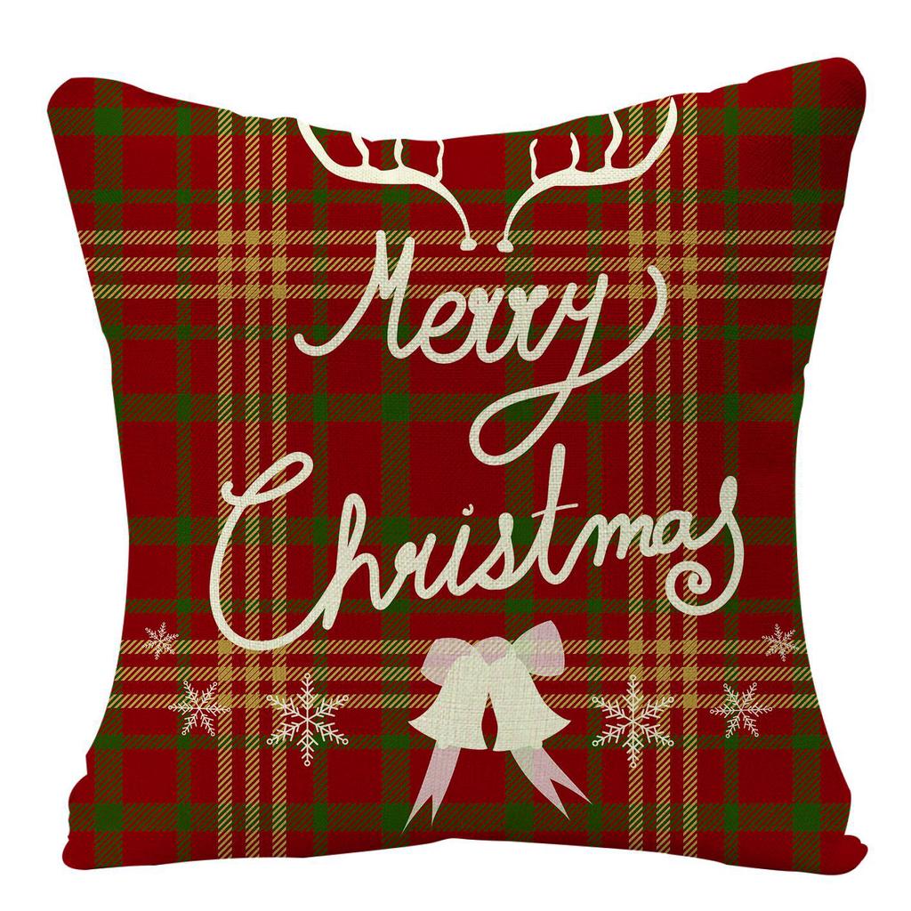 Christmas Plaid Linen Pillowcase Festive Home Decoration Gift Sofa Pillow Cushion Cover
