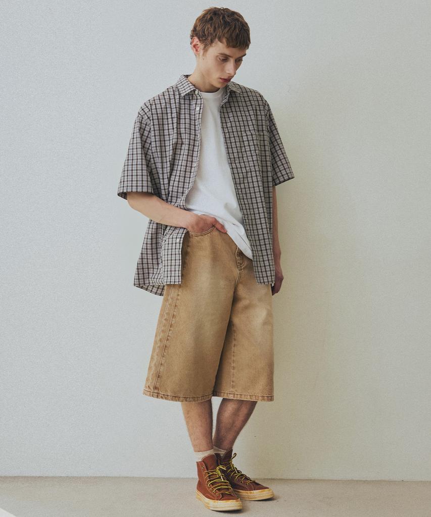NODU Side Cut Washed Bermuda Shorts [Beige]