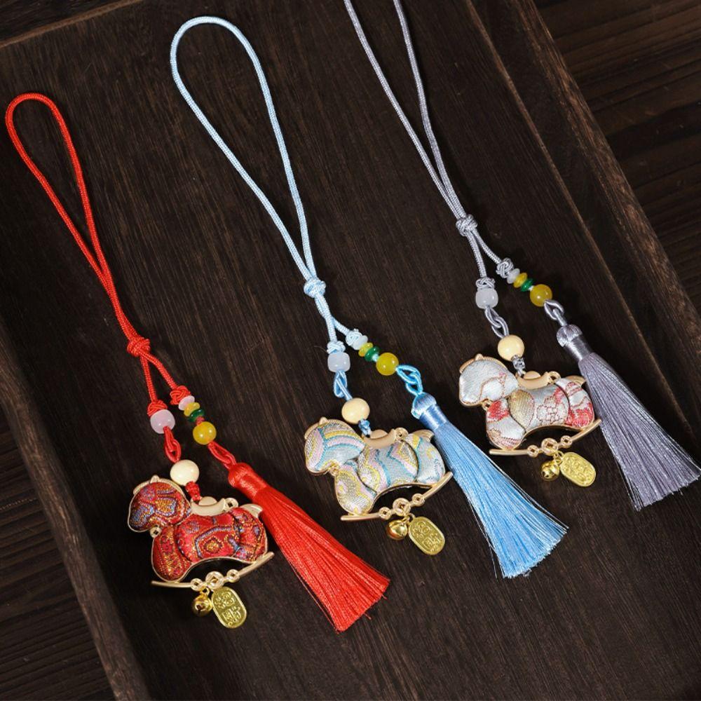 Satin New Year Horse Pendant Chinese Style Car Hanging Ornaments Festive Accessory