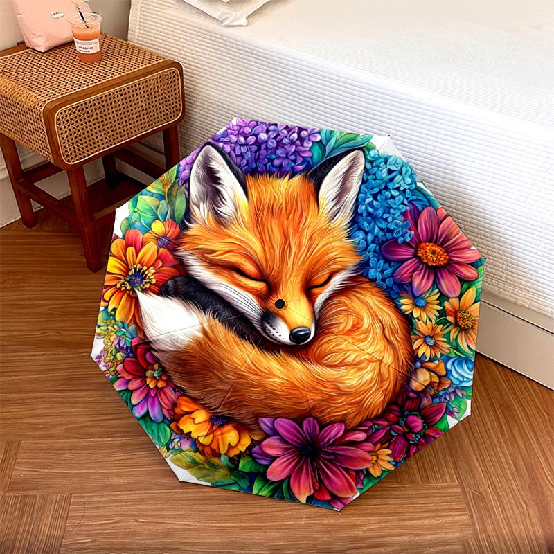 

1 PC Automatic Folding Umbrella - Sleeping Fox Pattern, Portable & Foldable Design with 8 Ribs, Christmas Birthday Gifts