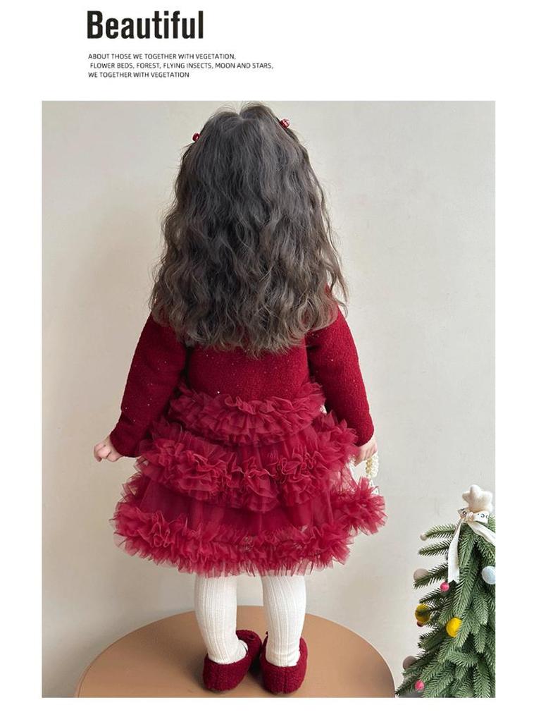 Meng Tangtang 2025 Herbst/Winter Mädchen Coco Stil Zweiteiliges Kleid Set mit Vielseitigem Gaze-Rock