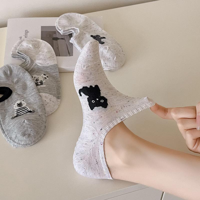 Spring and Summer Low-top Socks, Thin Invisible Boat Socks, Women's Breathable Dot Yarn Cotton Socks, Cartoon Anti-slip Short Socks