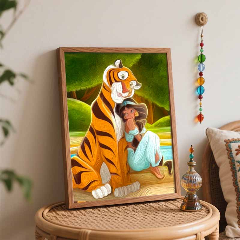 Disney Jasmine and Rajah Oil Paint Digital Painting Art Kit Handmade DIY Painting Kit Home Decor