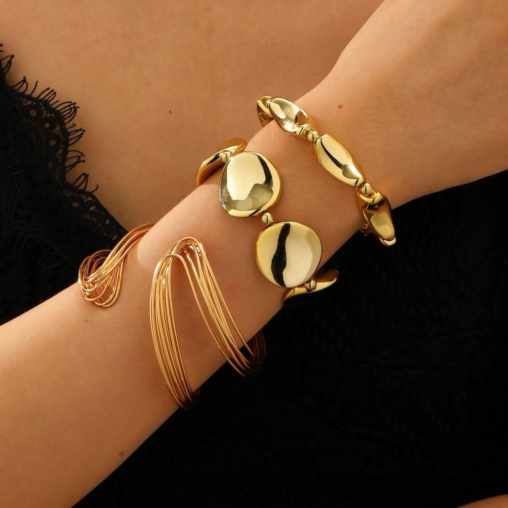 3 Pcs/Set Metal Geometric Bangle Exaggerated Women's Hand Bracelet Vintage Bracelet Set  Gift
