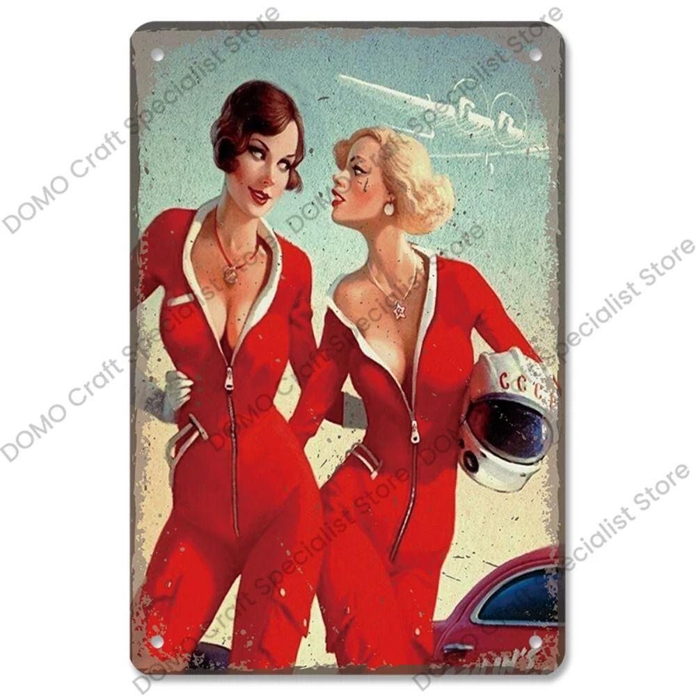 Metallplatta för flickor i interiör från Pinup-postern