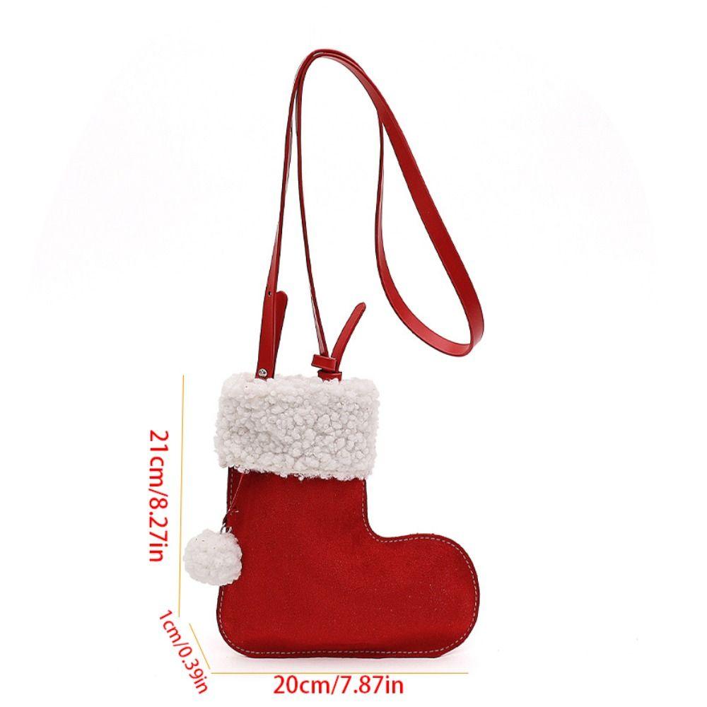 Portable Korean Style Suede Crossbody Bag LambWool Fluffy Christmas Sock Bag Phone Storage Casual Plush Boot Bag Girl