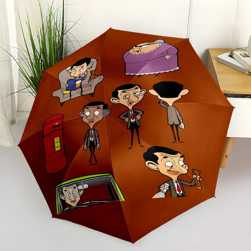 Mr Bean's Adventures Compact Travel Automatic Umbrella Compact 8-Rib Design Durable Plastic & Iron All-Season Umbrella for Travel Fashion Lovers