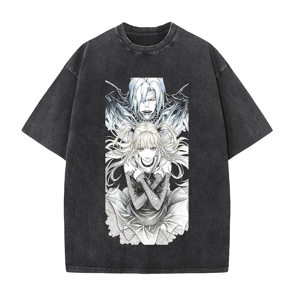 Death Note Misa Amane Rem Grafik Tişört Erkek Kadın Giyim Kısa Kollu Pamuklu Tişörtler Vintage Yıkanmış Tişört Oversize Sokak Giyimi