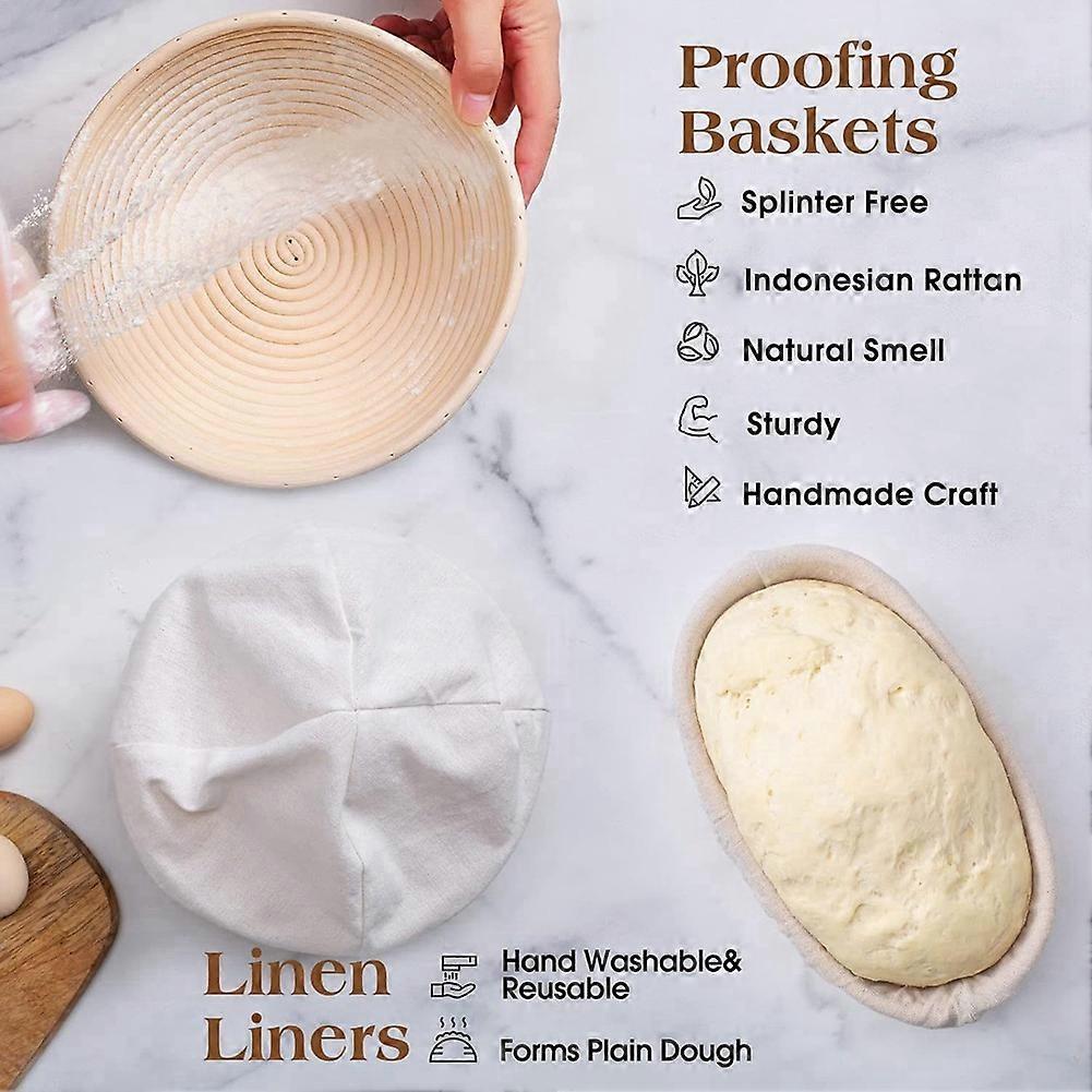 Bread Fermentation Basket Set Oval Fermentation Basket Beater Dough Scraper Set Silicone Brush