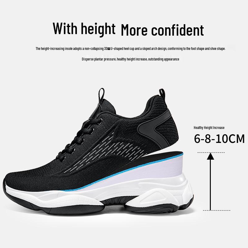 Invisible 8CM Height Increasing Men's Shoes - Breathable Flyknit Low Heel Running Casual Sneakers for Spring & Autumn.