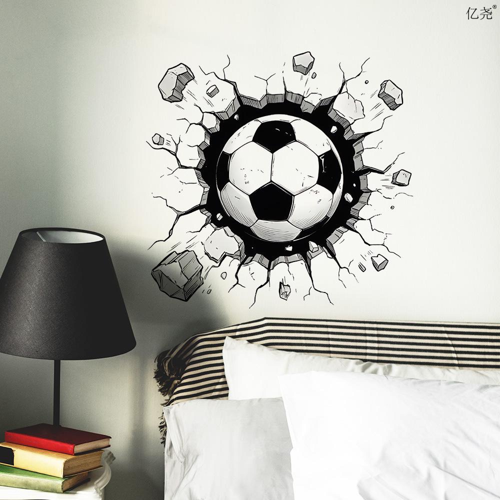 2026 World Cup 3D Football Wall Stickers, Breaking Through Wall Effect Removable Self-Adhesive Vinyl Decals