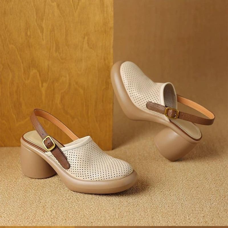 Women Vintage Hollow Chunky Platform Sandals Summer New Soft Thick Sole Buckle Shoes Woman Fashion Non-Slip Beach Slides Sandals