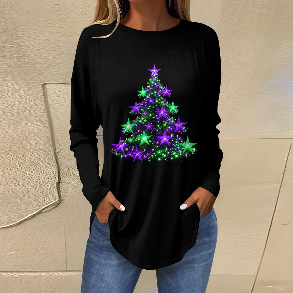 Dames Losse Comfortabele Casual Mode V-Hals Kerstprint Lange Mouw Hoodie