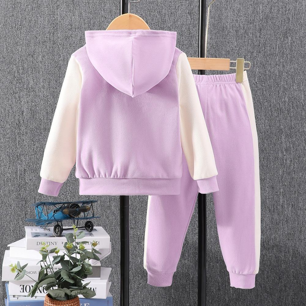 3-8Y Fall/Winter Boys Long-Sleeve Hooded Kids' Sportswear Set Color-Block A-Line Hoodie Set