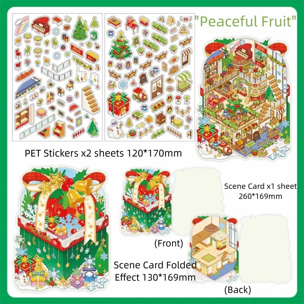 Série Casa de Natal Desenho Animado 3D Miniatura Cena Adesivos DIY Feito à Mão Camadas Empilhadas Adesivo de Cena de Cabana DIY