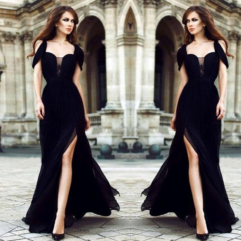Creative Chiffon Long Dress Evening Dress Black Lace Women's Dress