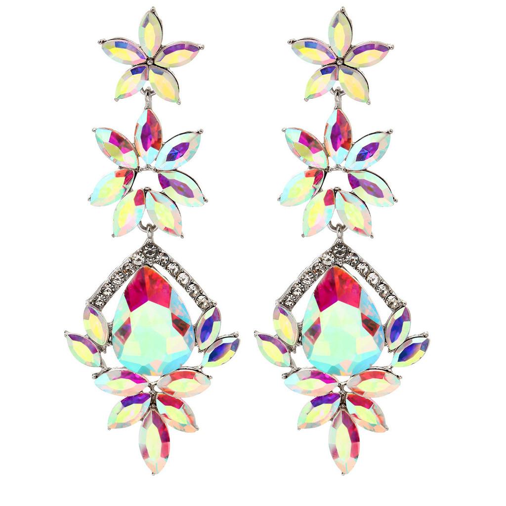 Modern Geometric Alloy Drop Earrings With Sparkling Crystals For Women Fashion Jewelry