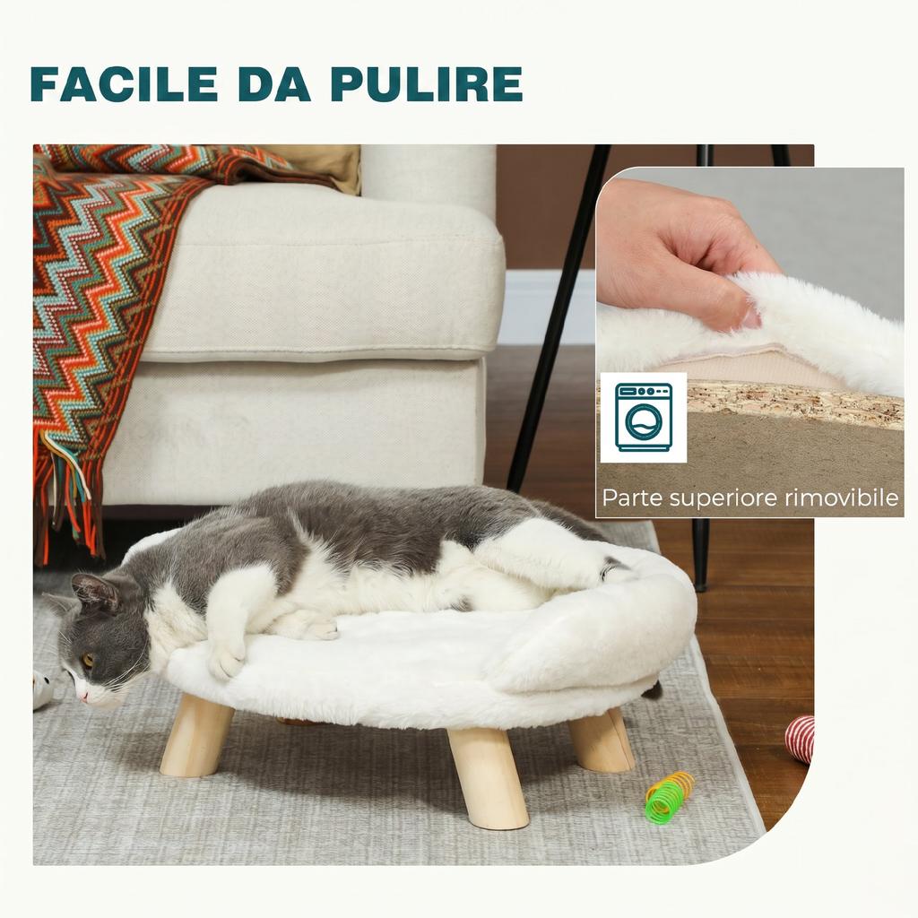 Pet Sofa for Small Dogs & Cats, Removable Plush Cover with Backrest, 47x40x20 cm, Cream