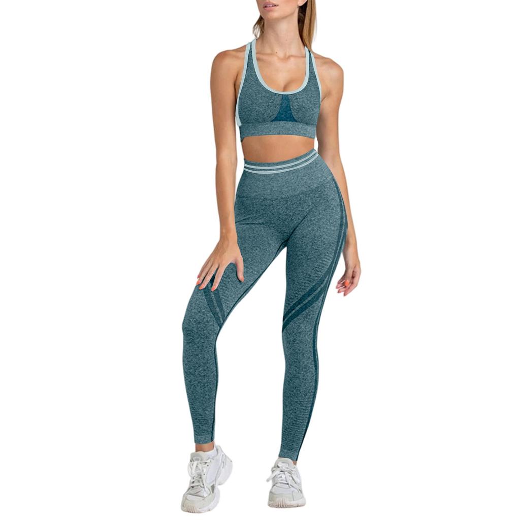 Women Seamless Sports Bra and High Waist Leggings Set Two Piece Workout Outfits Yoga Gym Fitness Activewear for Training Running