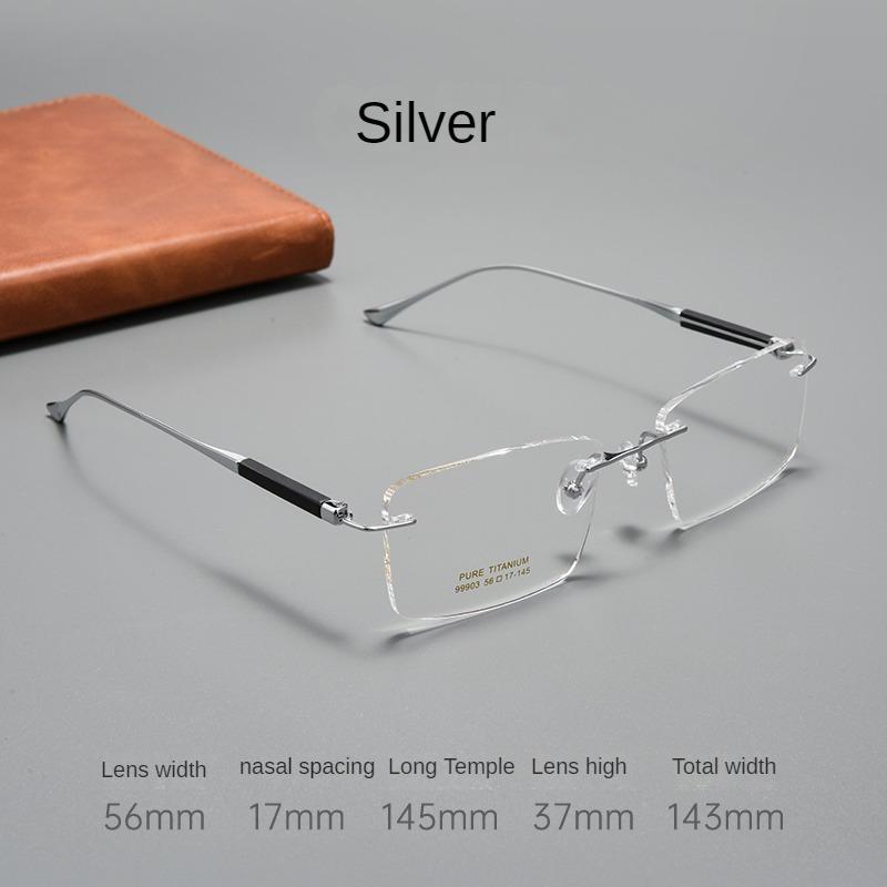

High quality Pure Titanium Frameless Glasses For Men High-Quality Rosewood Legs For Business Elites Frameless Glasses Frame Man серебряный
