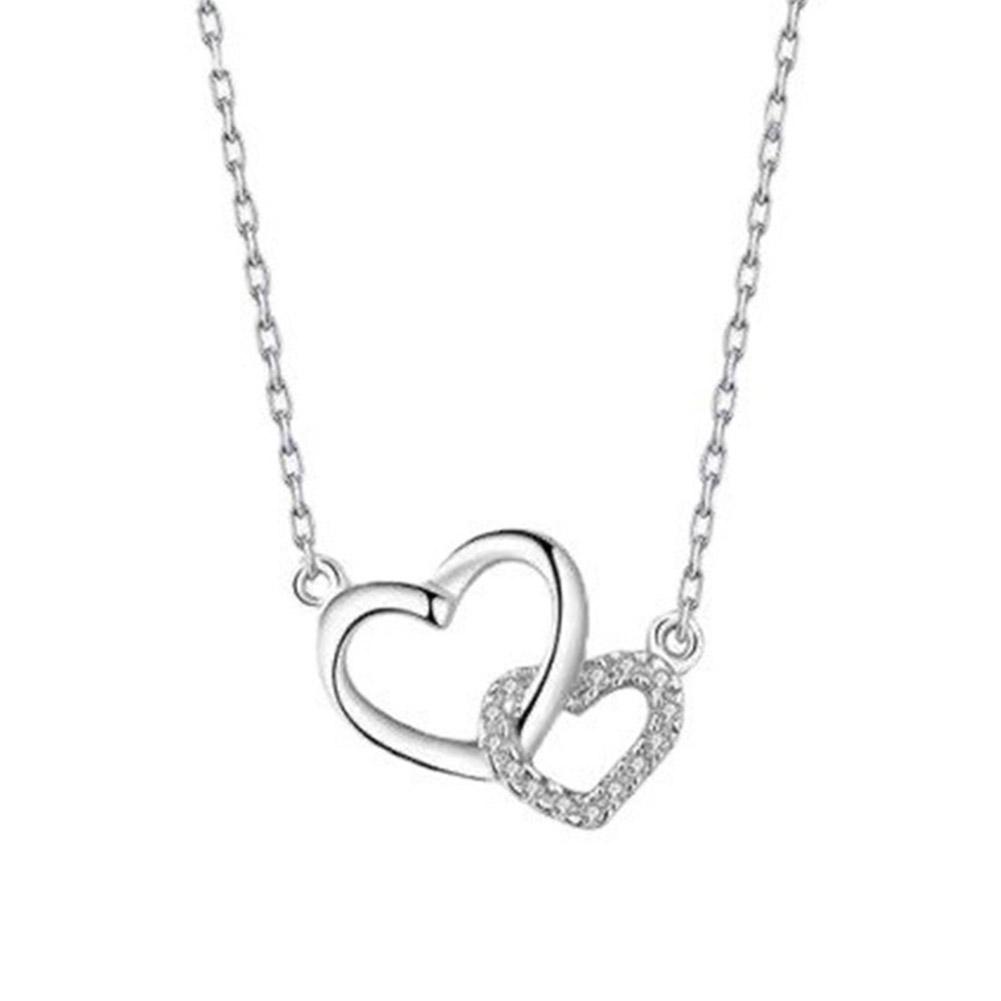

Exquisite Zircon Heart Women s Necklace Simple Romantic Crystal Silver Wedding Chain Jewelry Co I8L5 A-One size