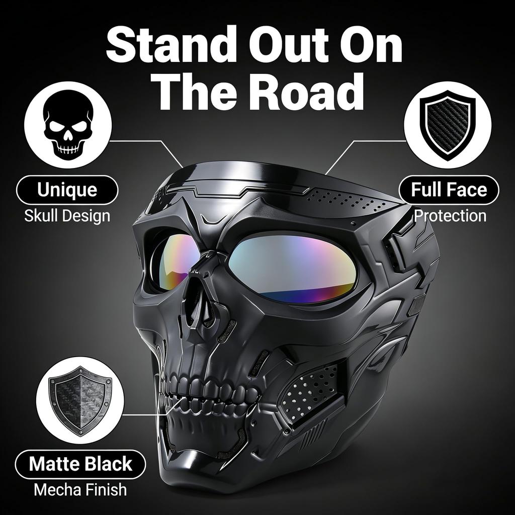 Skull Mask Motorcycle Mask Bicycle Riding Windproof Full Face Skeleton Protective Mask Colored Goggle Tactical Cycling Bike