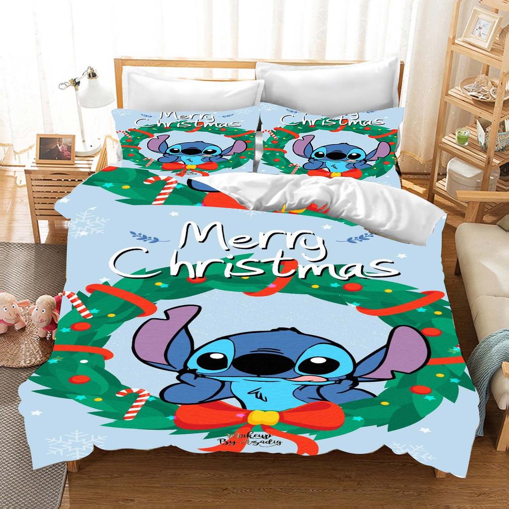 Stitch Bedrucktes Schlafzimmer Bettwäscheset Bettbezug Weihnachtsgeschenke Komfort Cartoon Mit Kissenbezug für Kinder und Erwachsene