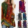 Womens Size Plus Hippie Boho Long Sleeve Tops Ladies Round Neck Tunic Blouse