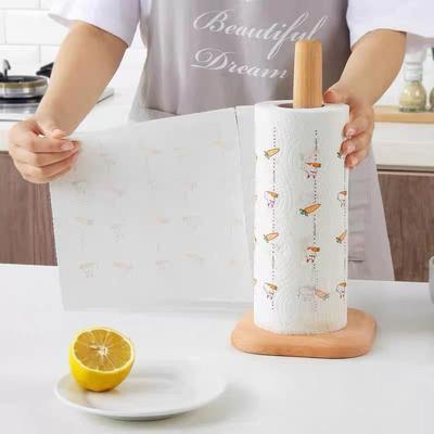 Kitchen Wooden Roll Paper Rack Seat Type Cling Wrap Storage Shelf Desktop Large Roll Stands Toilet Paper Holder Napkin Frame