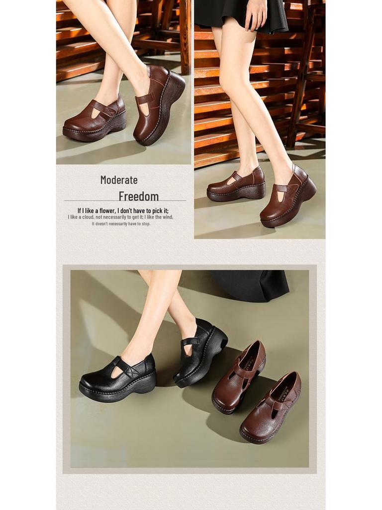 Buty na koturnie w stylu etnicznym na platformie dla matek o szerokich stopach z paskiem na rzep - wodoodporne i wygodne