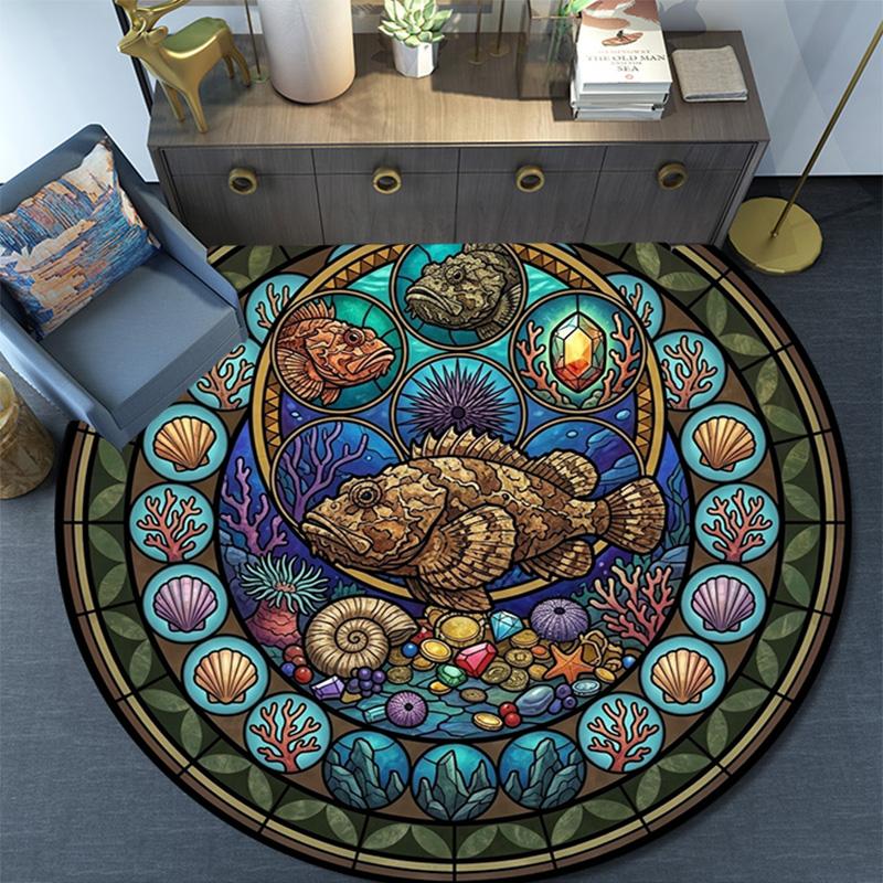 Marine Life Glass Round Area Rug Under Office Chairs Bedroom Living Room Home Decor