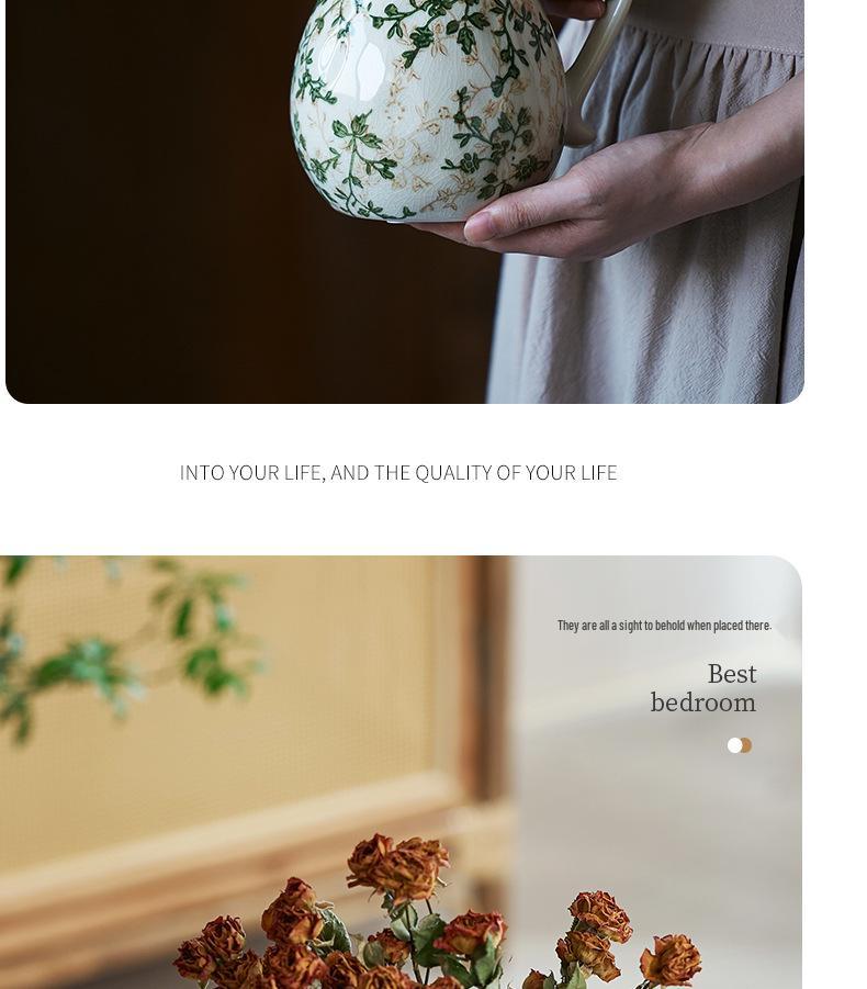 American Country Crackle Glaze Ceramic Milk Jug Vase - Pastoral Feng Shui Flower Arrangement Retro Decor